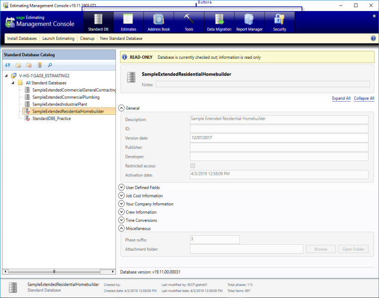 An image of the main window of the Estimating Management Console 