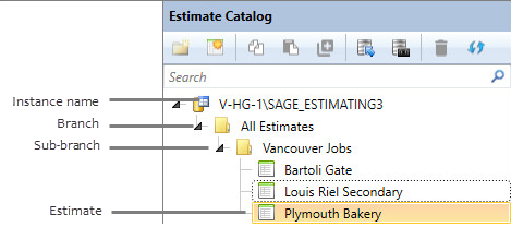 An image showing the Estimate Catalog Pane with sample estimates