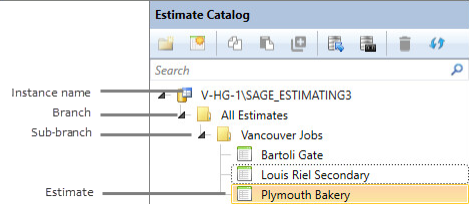 the Estimate Catalog Pane with sample estimates