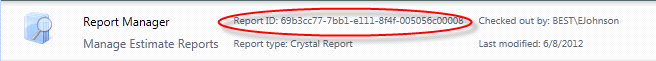 An example showing the Report ID for the report design file
