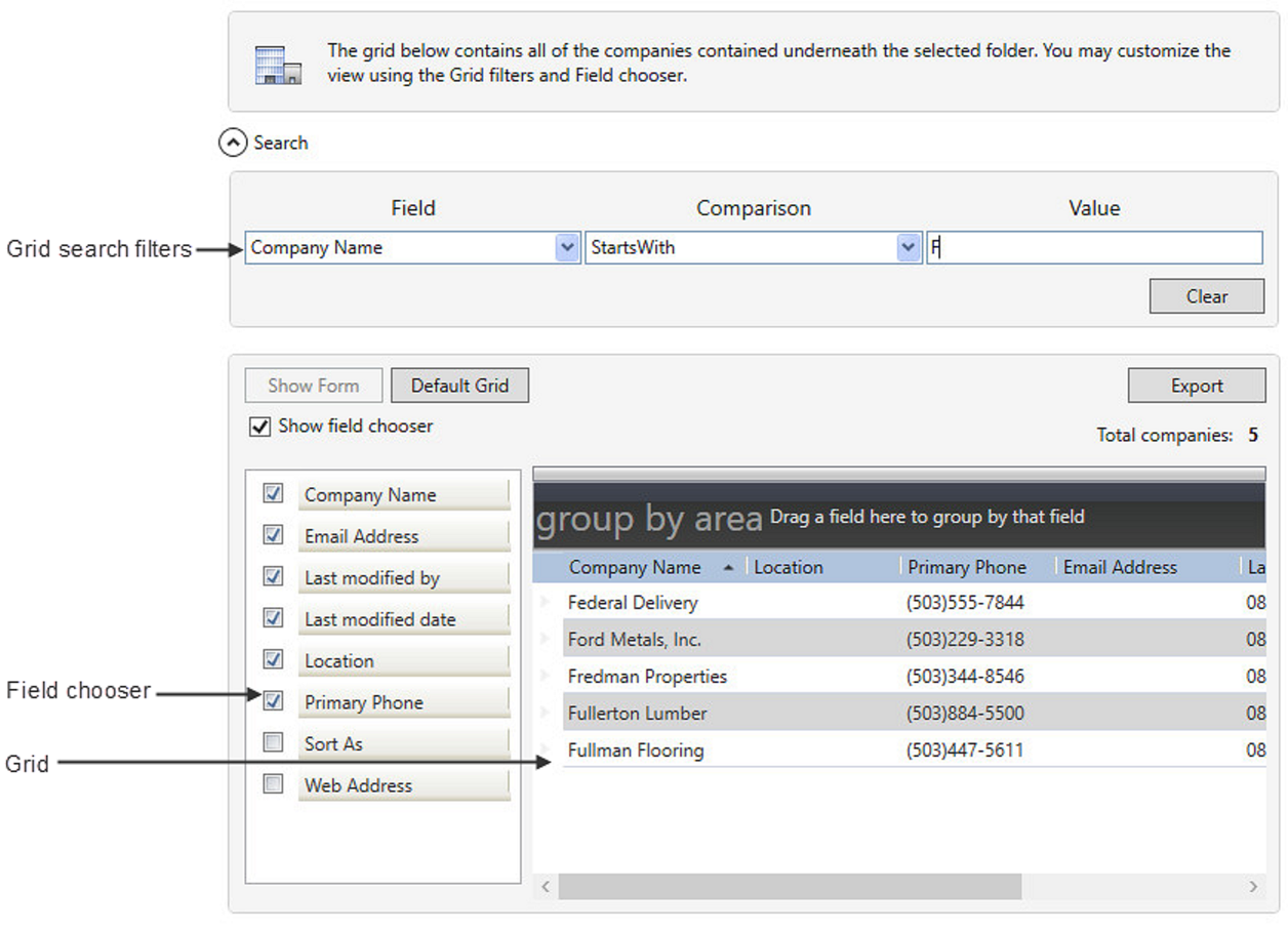 Address Book search fields