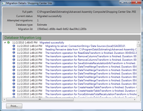 An image showing the database migration log for a sample migration