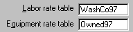 Example showing labor rate table and equipment rate table