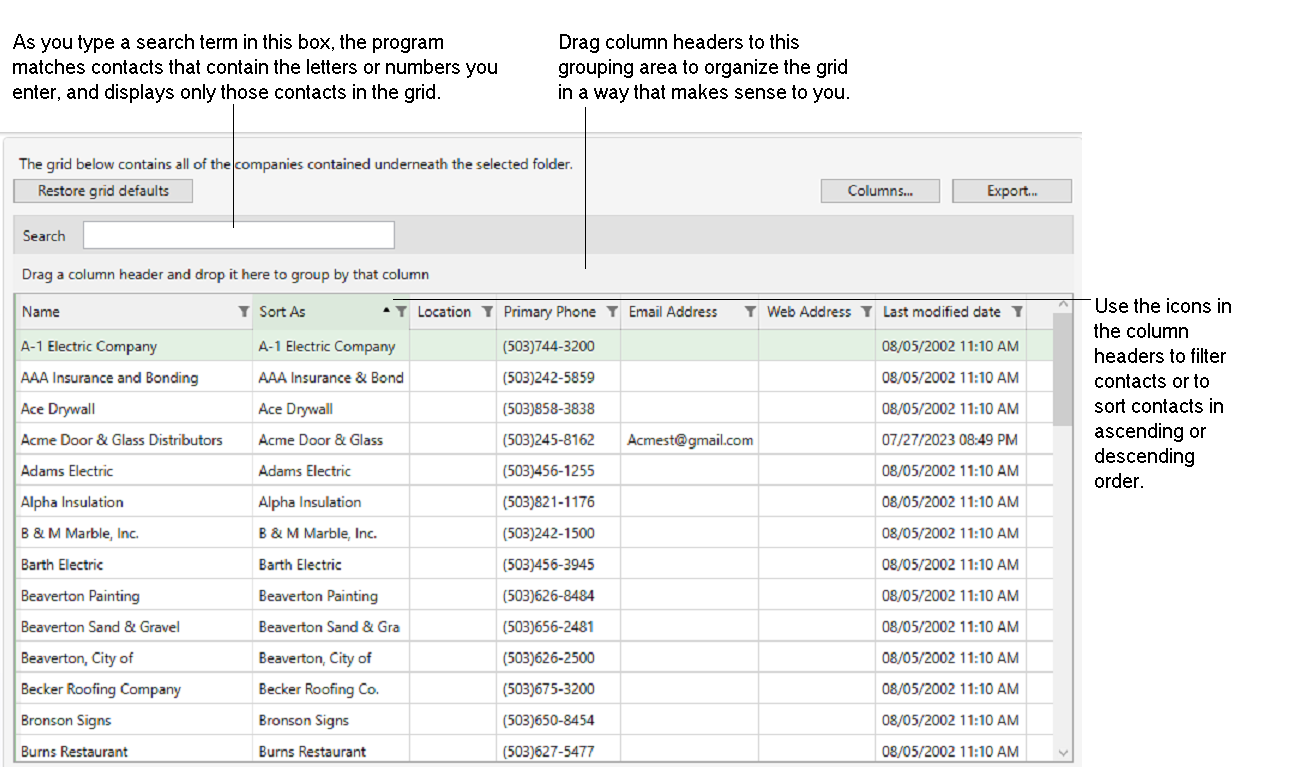 Apply Search filters and group estimates by fields of interest to make estimates easier to locate on the estimates grid